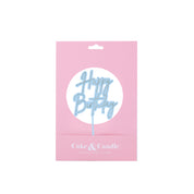 Happy Birthday Silver + Light Blue Layered Cake Topper
