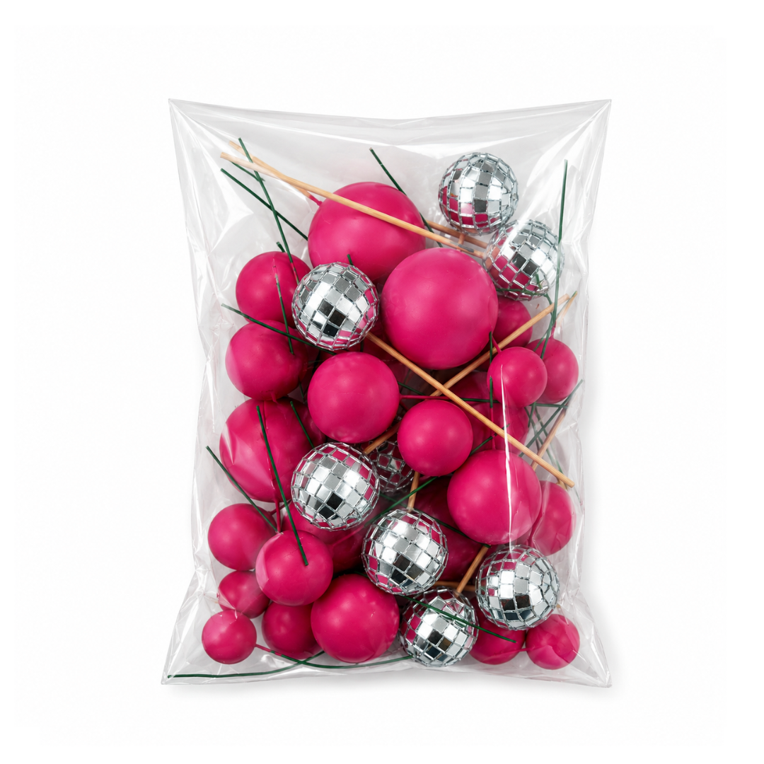 Pink + Disco Foam Ball Topper Set