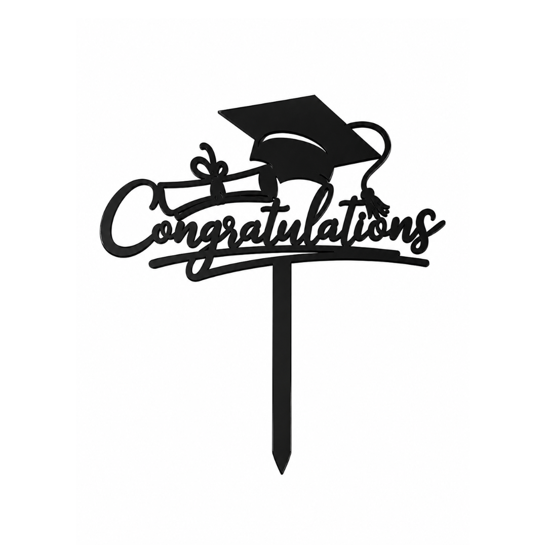Congratulations + Graduation Cap Black Acrylic Topper