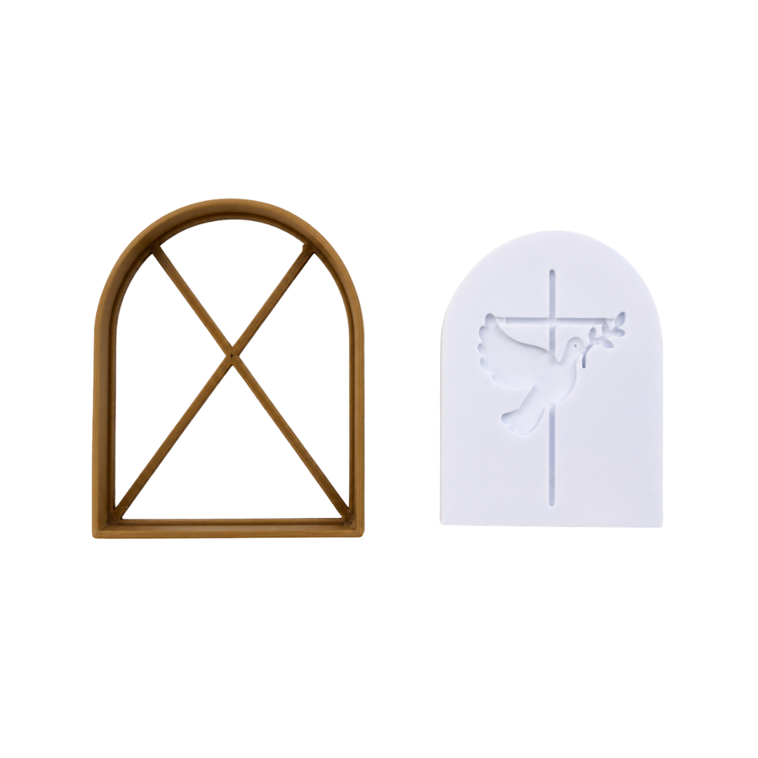 Dove with Cross on Arch Debosser + Cutter Set