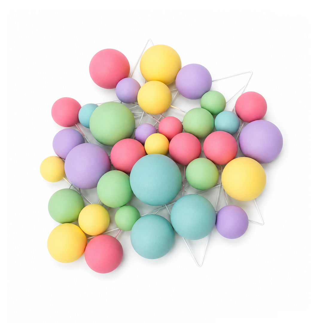 Pastel Rainbow Deco Foam Ball Topper 32pce