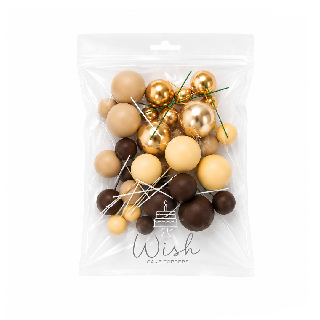 Brown, Cream, Gold Deco Foam Ball Topper Set 32pce