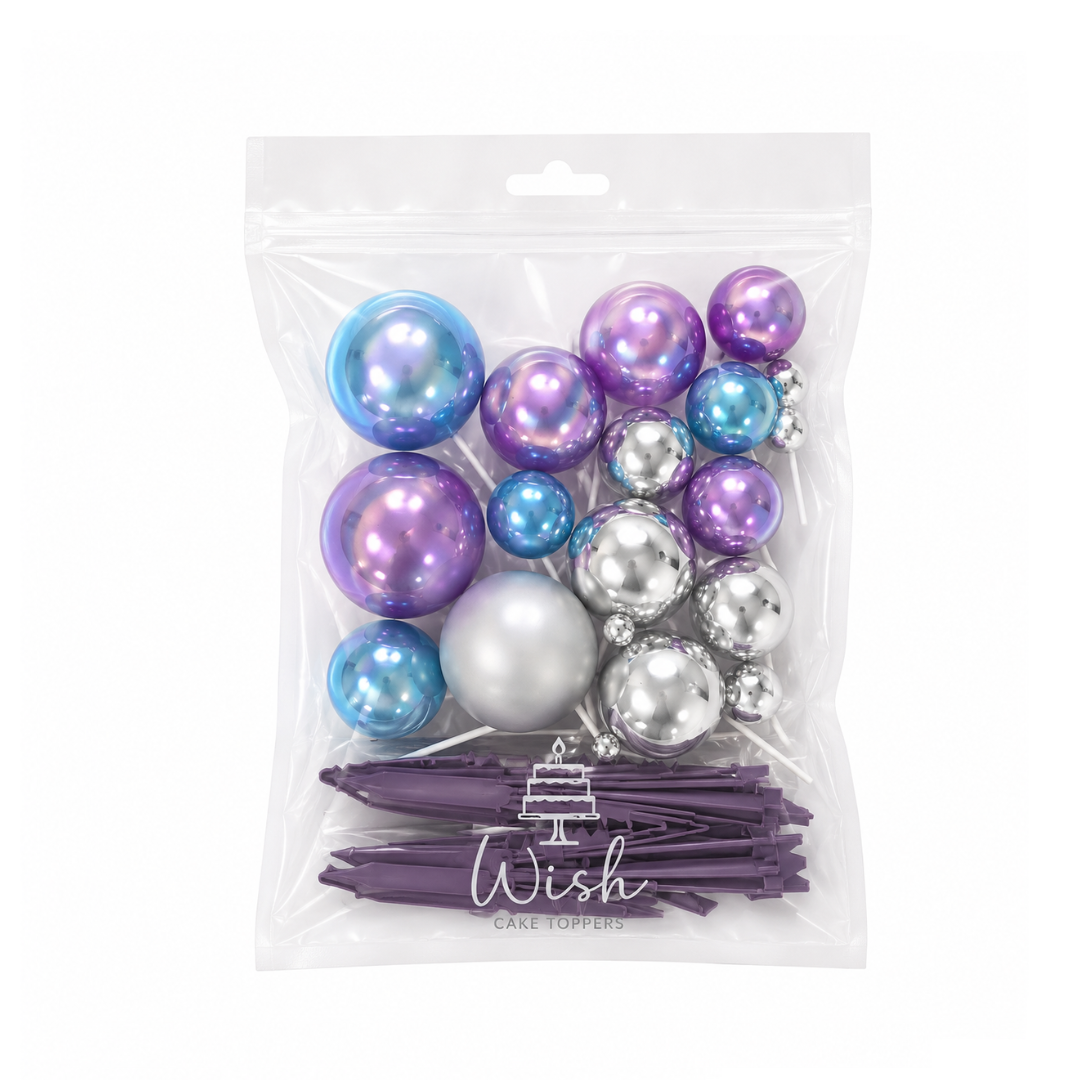 Blue, Purple & Silver Deco Ball, Fan & Butterfly Topper Set