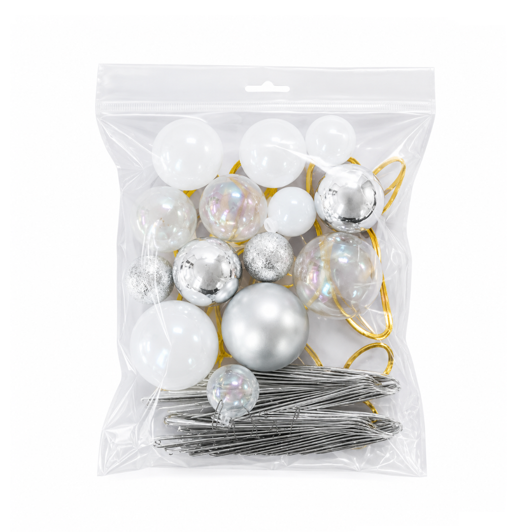 Clear, White & Silver Deco Ball, Fan & Butterfly Topper Set