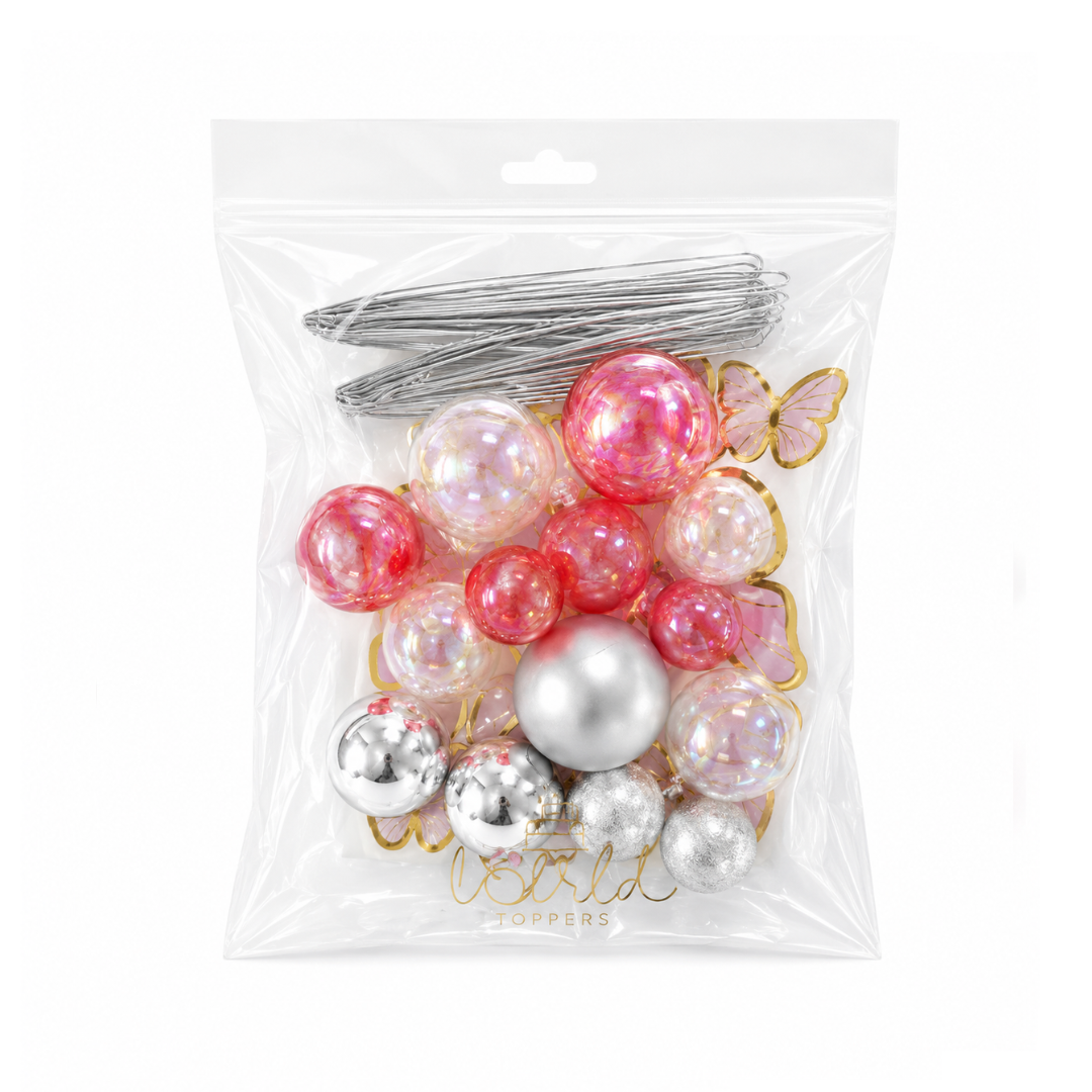 Clear, Red & Silver Deco Ball, Fan & Butterfly Topper Set
