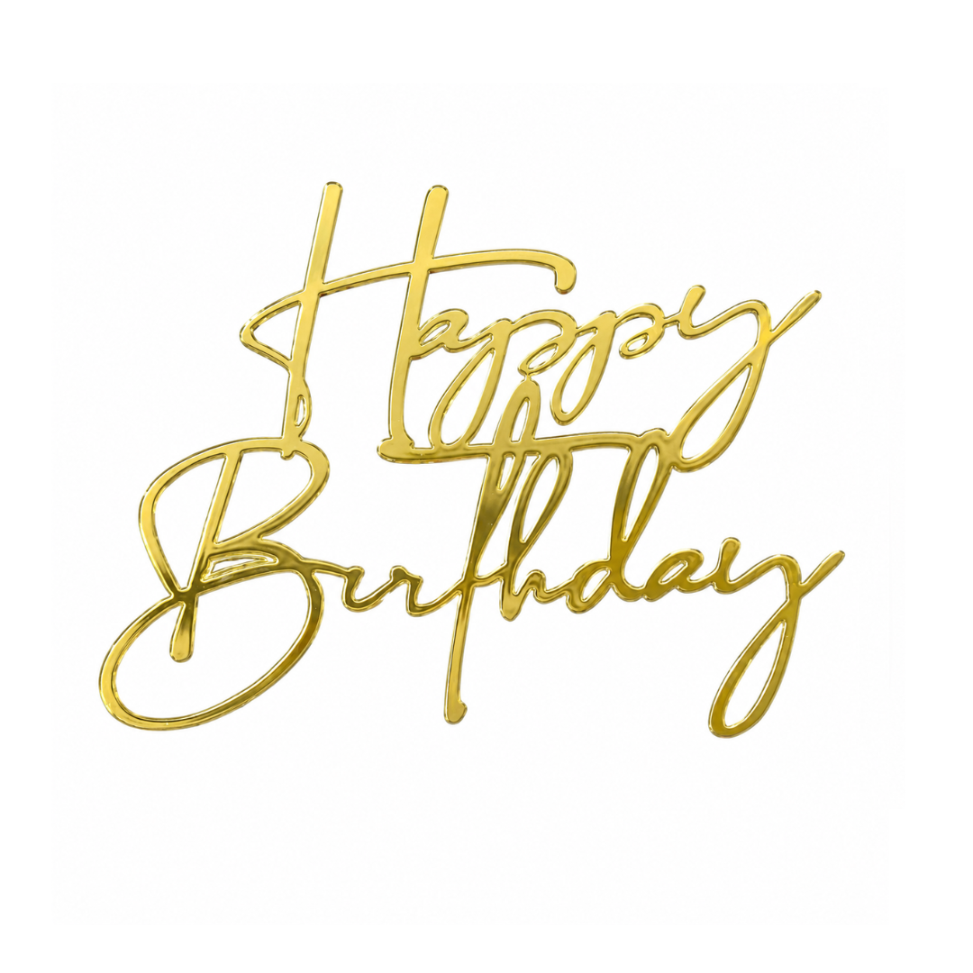 Happy Birthday Cursive Gold Cake Fropper 10cm