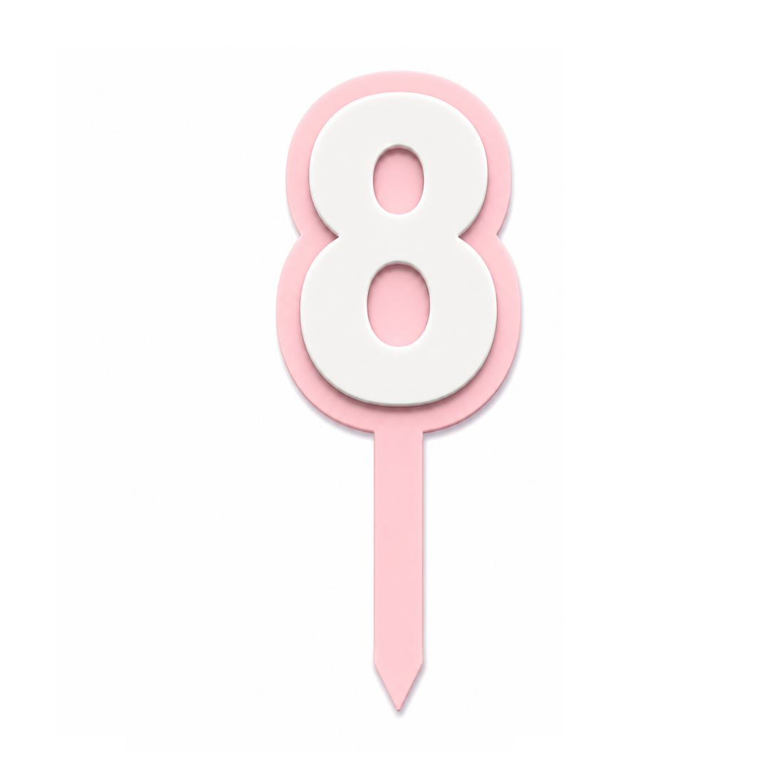 8 Pink+White Layered Acrylic Cake Topper