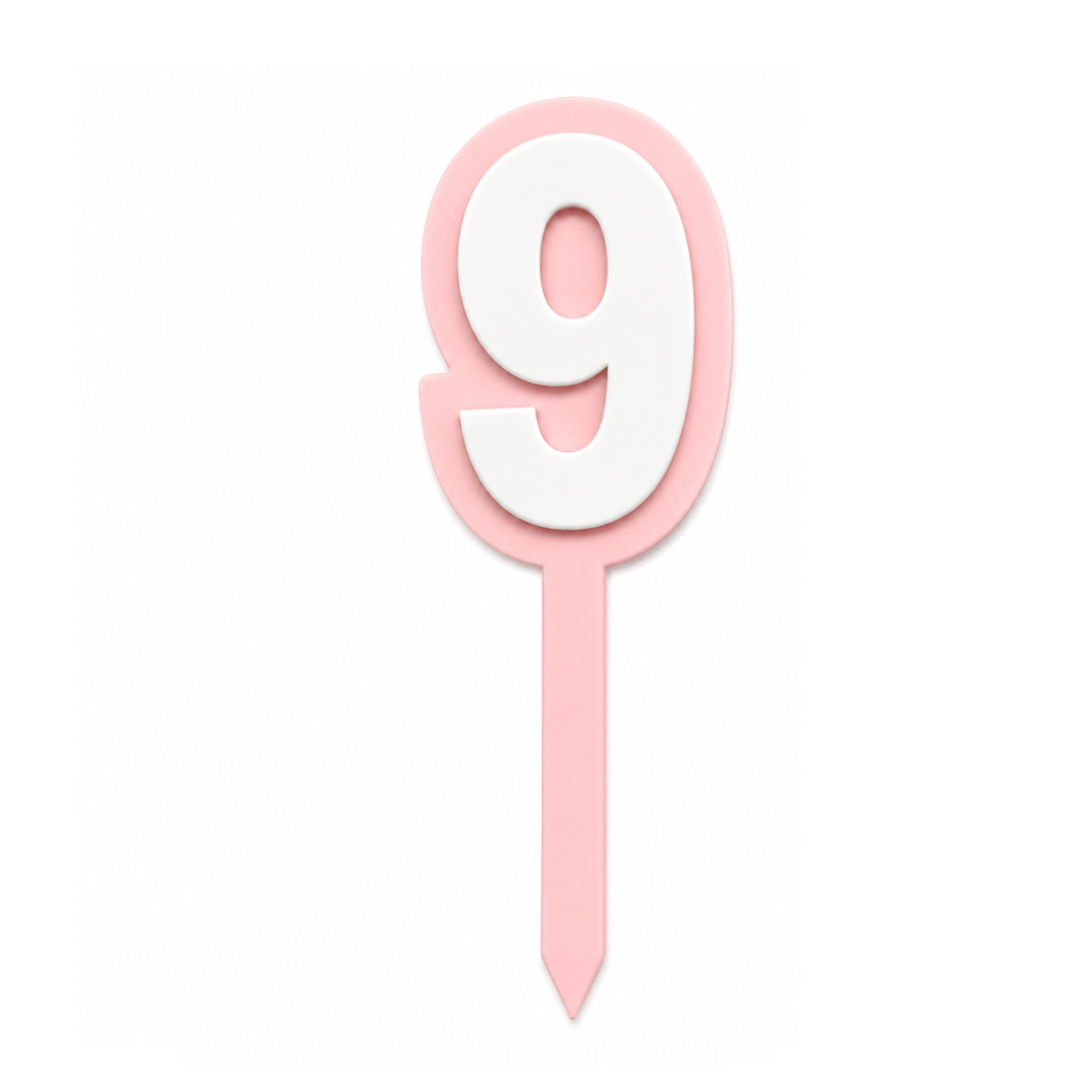 9 Pink+White Layered Acrylic Cake Topper
