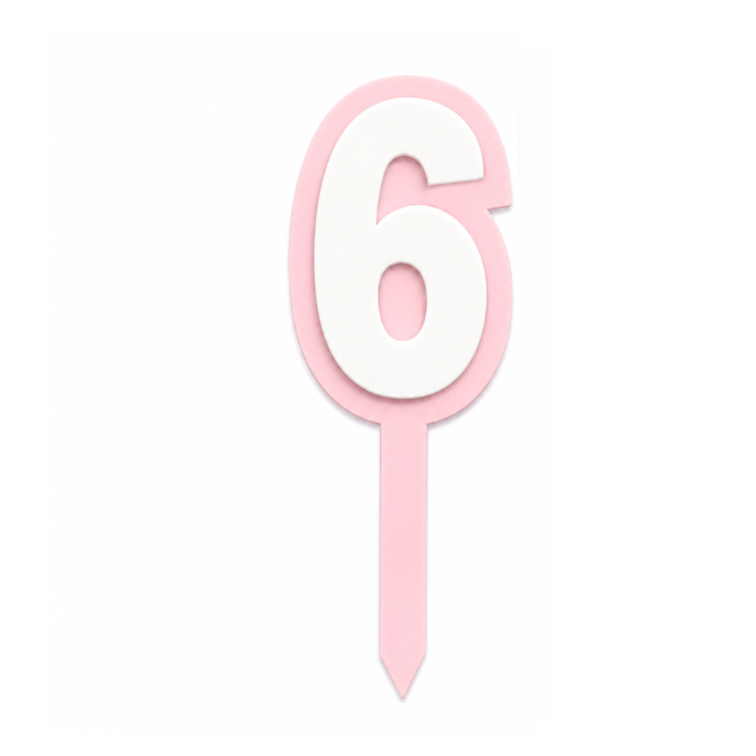 6 Pink+White Layered Acrylic Cake Topper