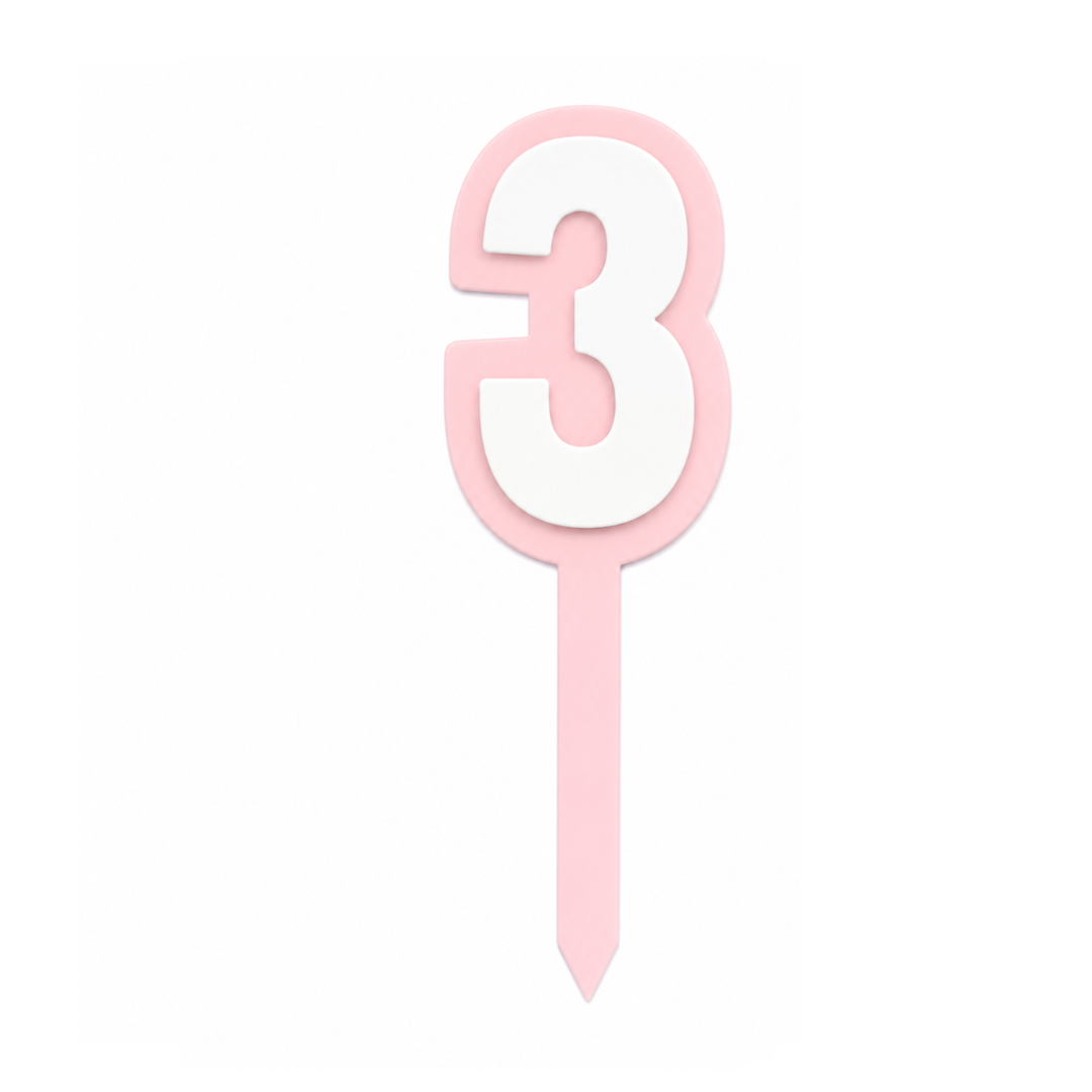 3 Pink+White Layered Acrylic Cake Topper