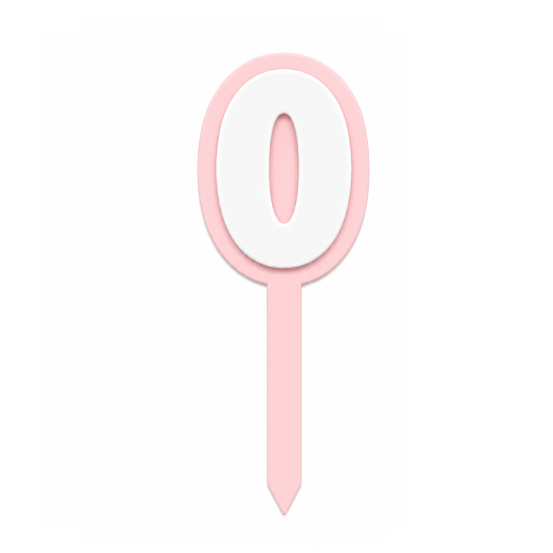 0 Pink+White Layered Acrylic Cake Topper