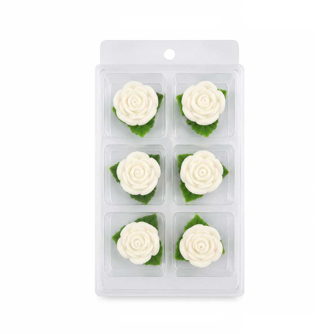Sugar Decorations Tiny White Rose W Leaf 6 Piece