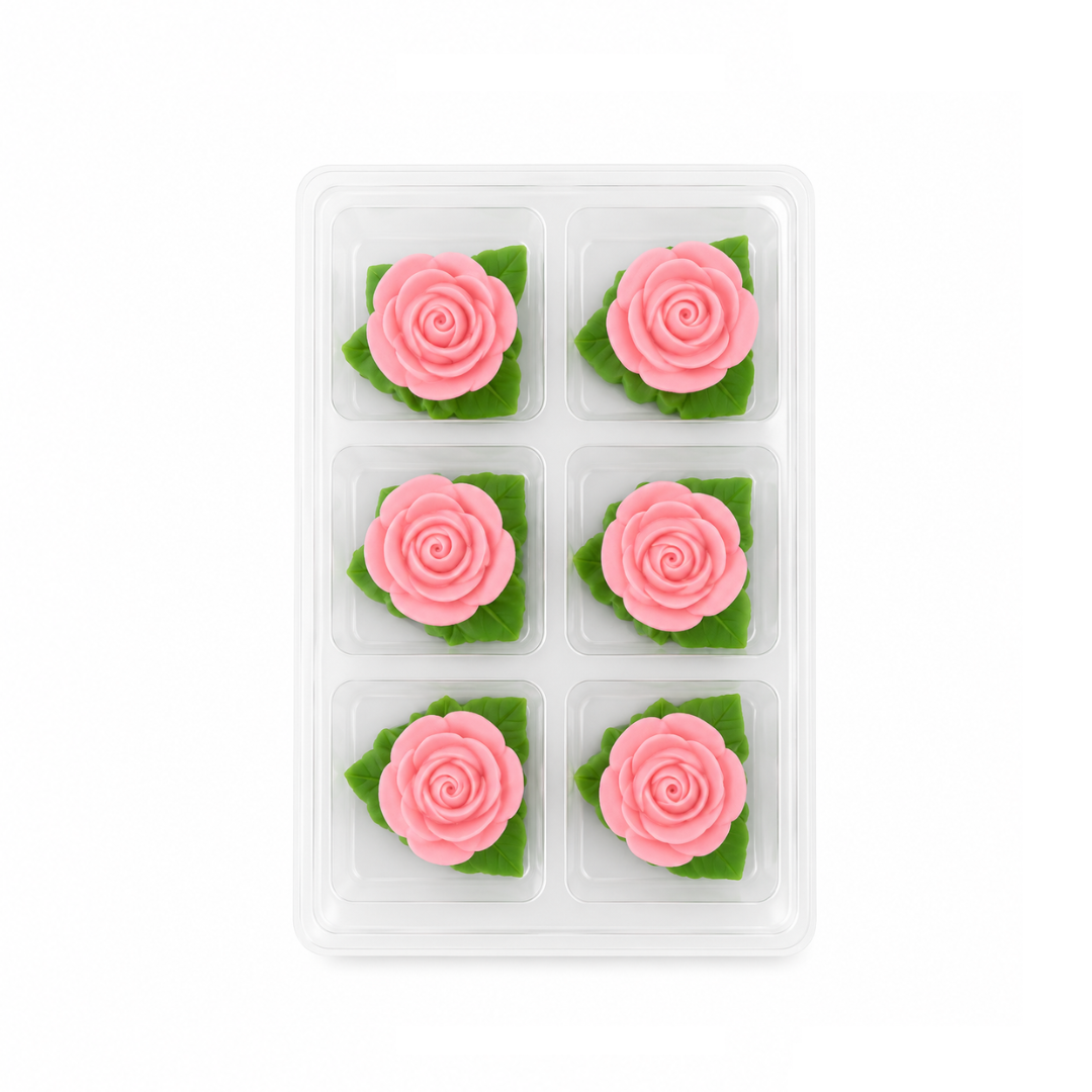 Sugar Decorations Tiny Pink Rose W Leaf 6 Piece