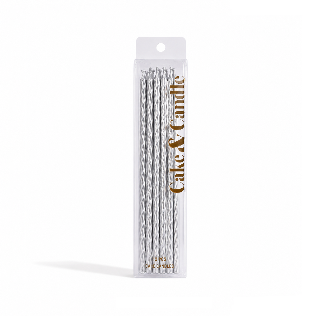 Silver Fine Spiral 20cm Candles 16 Pack