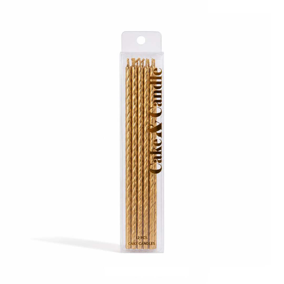 Gold Fine Spiral 20cm Candles 16 Pack