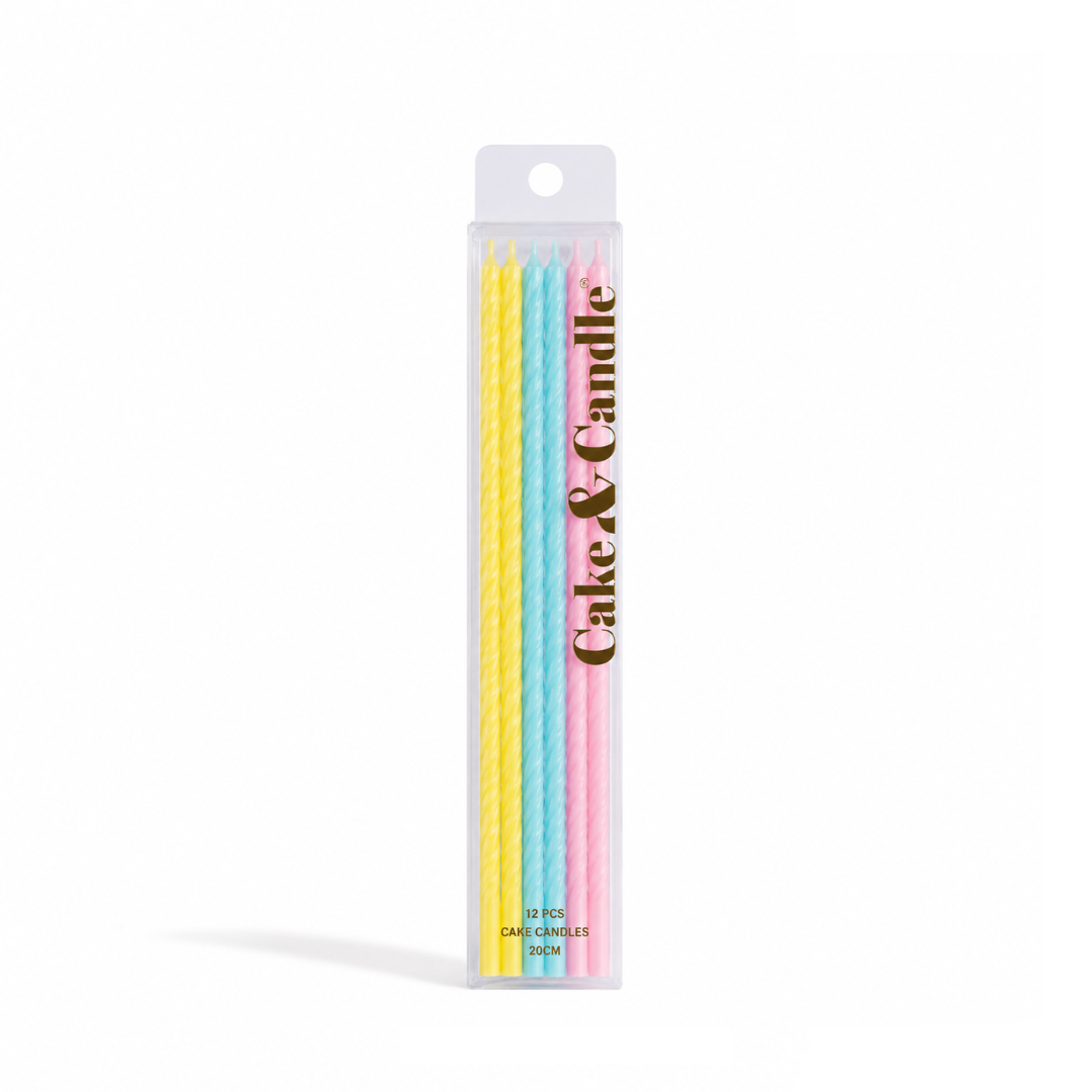 Pastel Rainbow Fine Spiral 20cm Candles 16 Pack