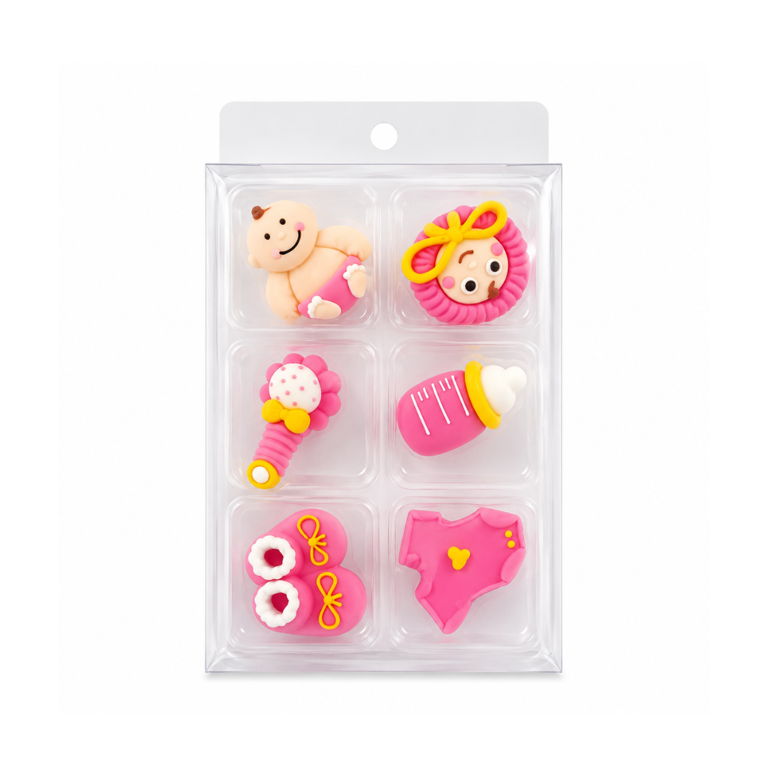 Sugar Decorations Pink Christening Assorted 6 Piece