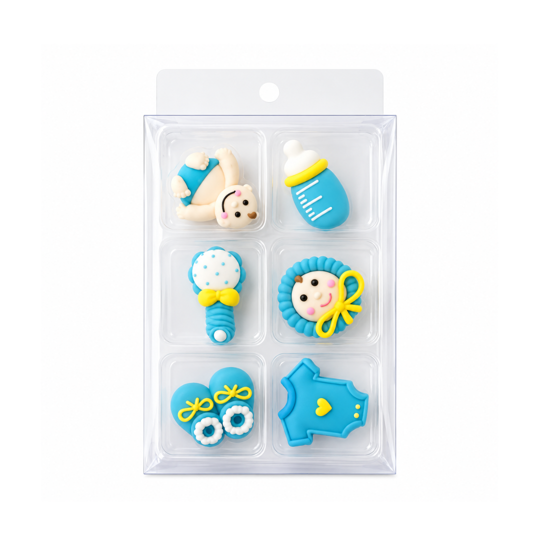 Sugar Decorations Blue Christening Assorted 6 Piece
