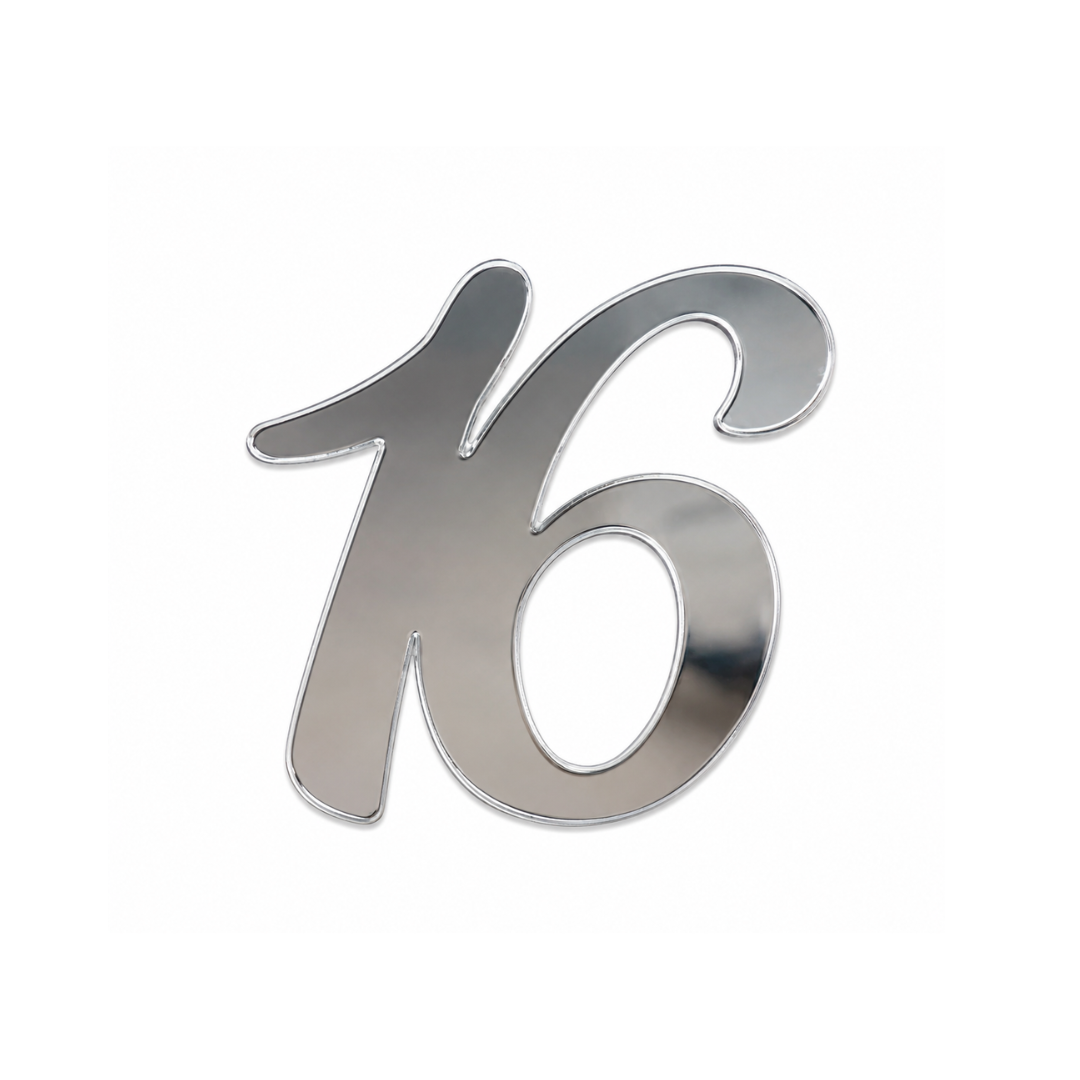 Number 16 Silver 7cm Acrylic Cake Fropper
