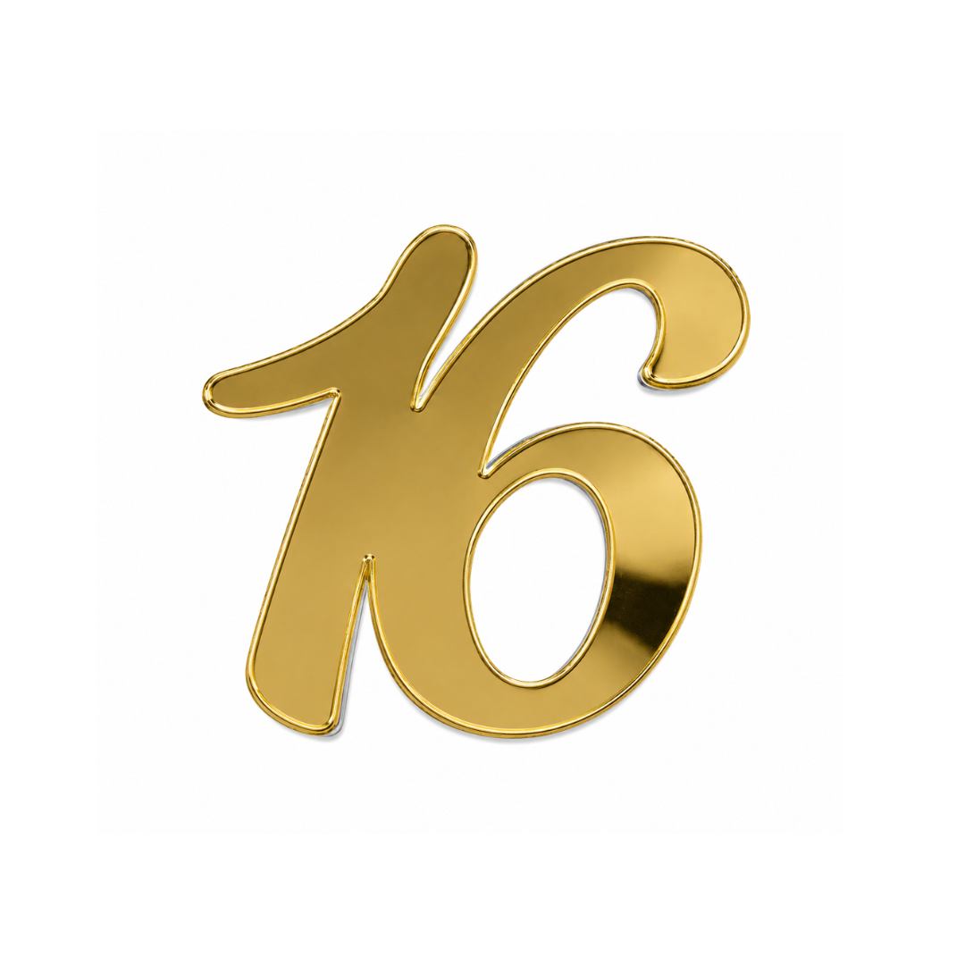 Number 16 Gold 7cm Acrylic Cake Fropper