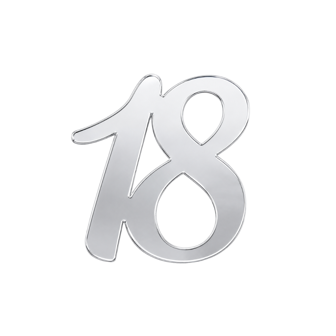 Number 18 Silver 7cm Acrylic Cake Fropper