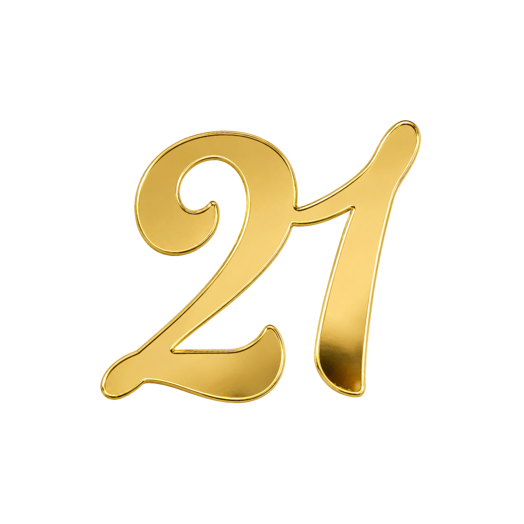 Number 21 Gold 7cm Acrylic Cake Fropper