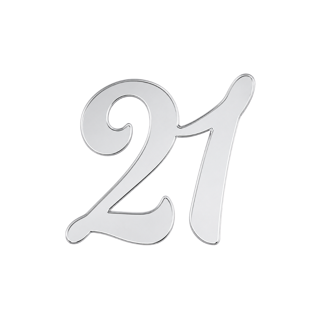 Number 21 Silver 7cm Acrylic Cake Fropper