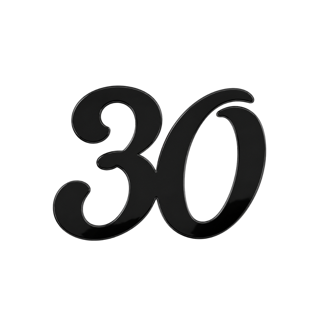 Number 30 Black 7cm Acrylic Cake Fropper
