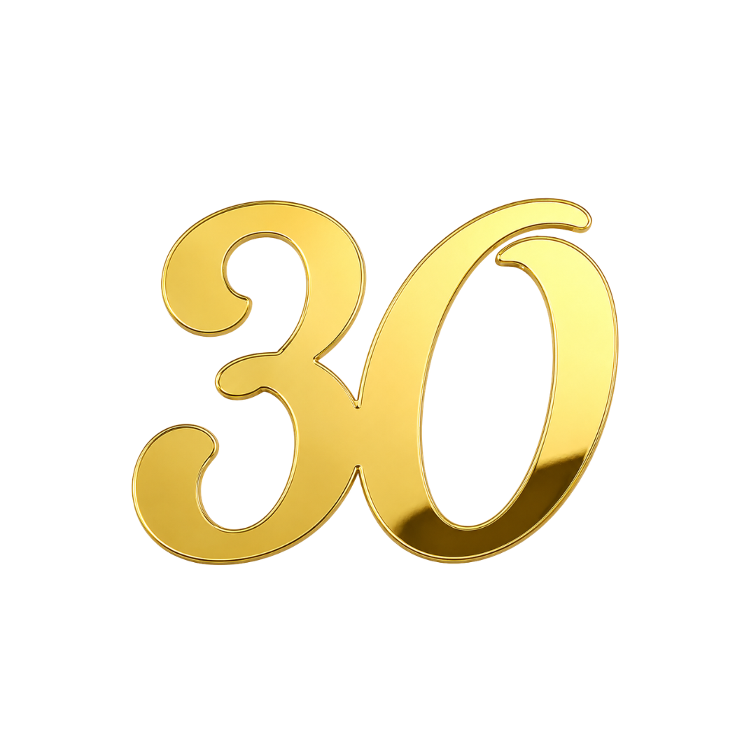 Number 30 Gold 7cm Acrylic Cake Fropper
