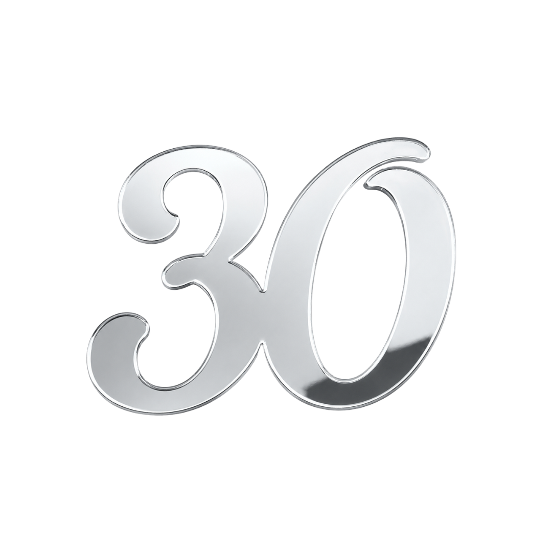 Number 30 Silver 7cm Acrylic Cake Fropper