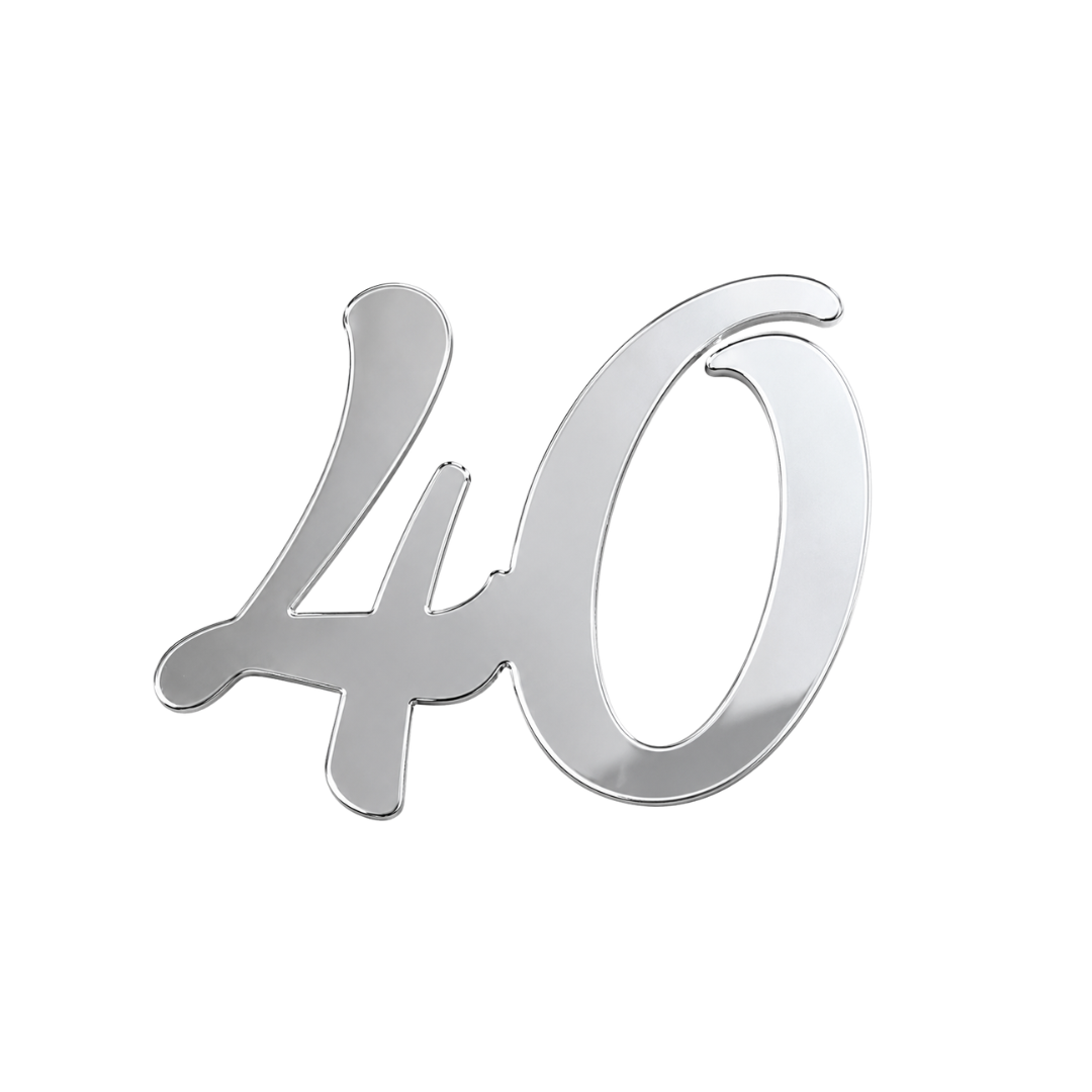 Number 40 Silver 7cm Acrylic Cake Fropper