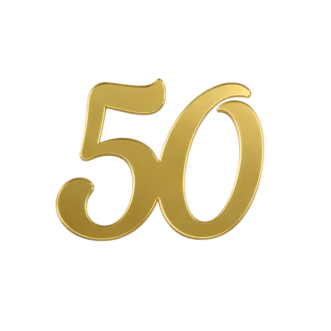 Number 50 Gold 7cm Acrylic Cake Fropper