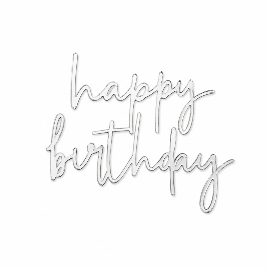 happy birthday Silver Acrylic Cake Fropper 2pce