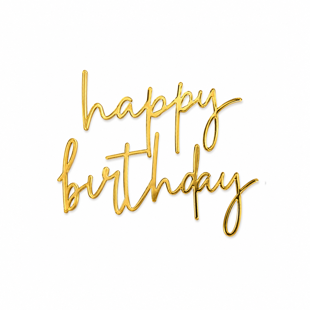 happy birthday Gold Acrylic Cake Fropper 2pce