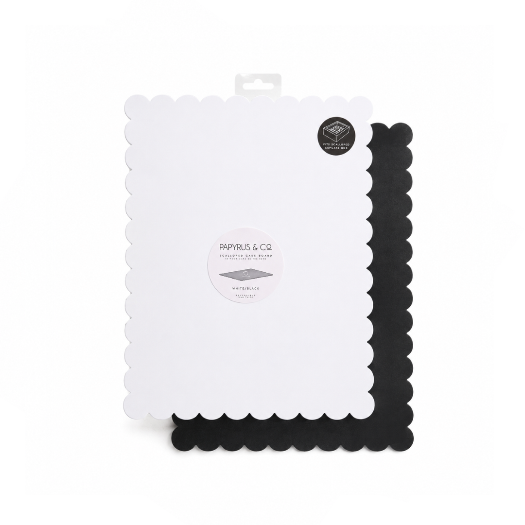 White + Black Dual-Colour Scalloped Rectangle Cake Board