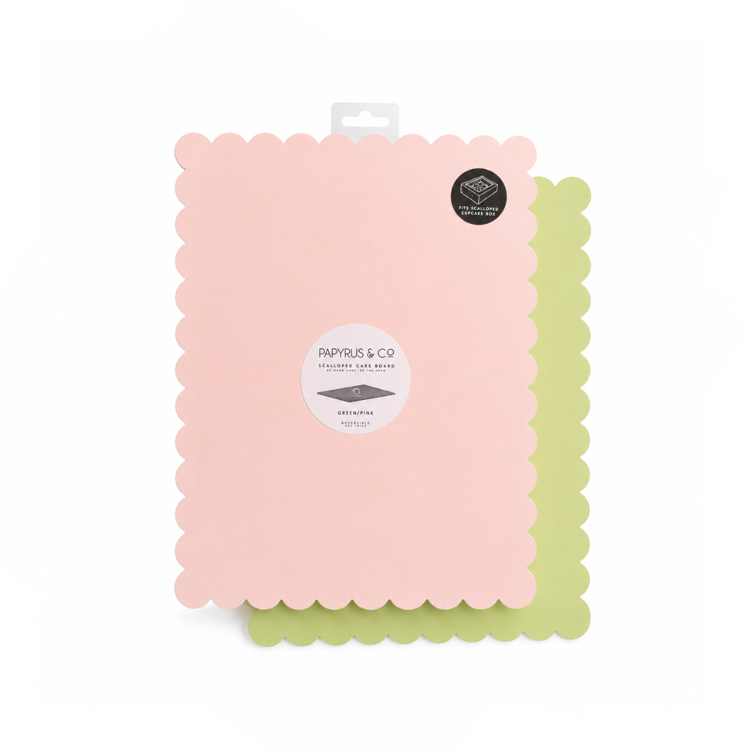 Pink + Green Dual-Colour Scalloped Rectangle Cake Board