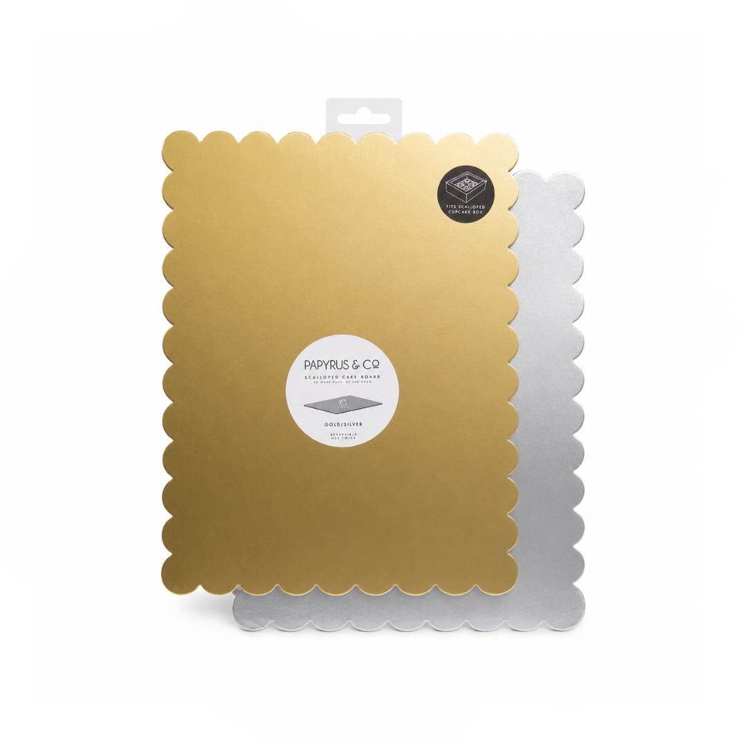 Gold + Silver Dual-Colour Scalloped Rectangle Cake Board