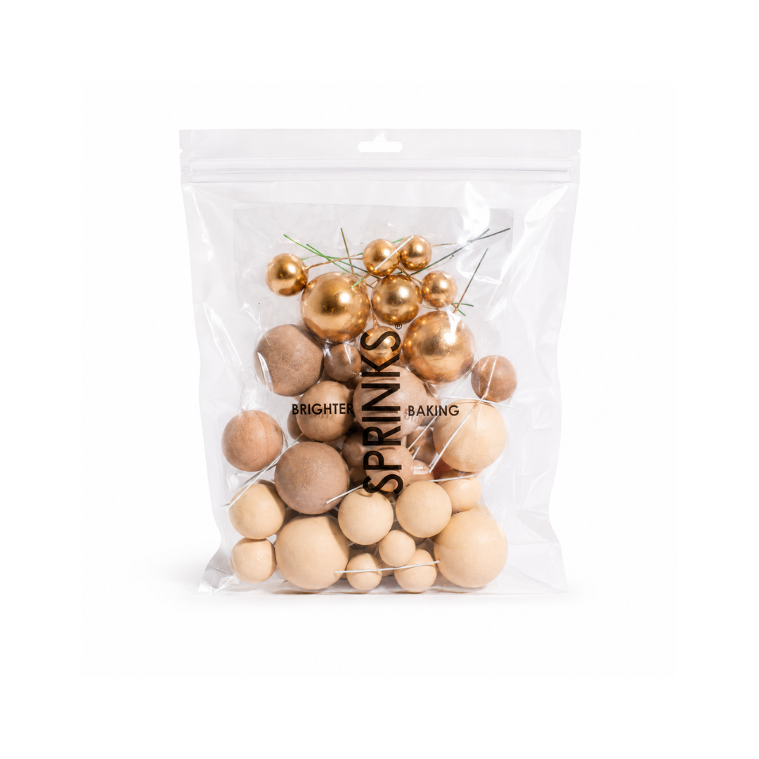 Champagne Gold Foam Ball Toppers 32 piece