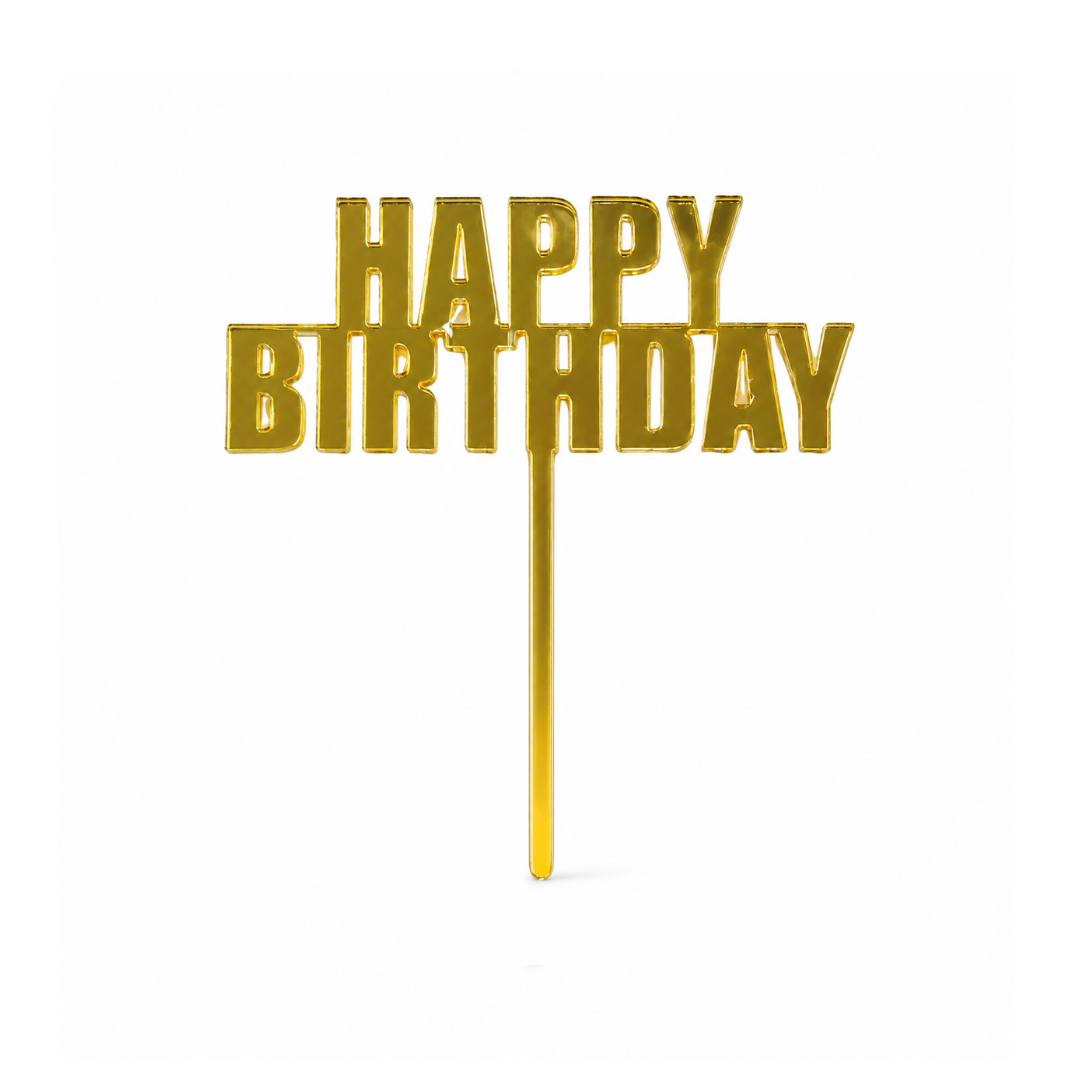 Happy Birthday Gold Mirror Acrylic Cake Topper