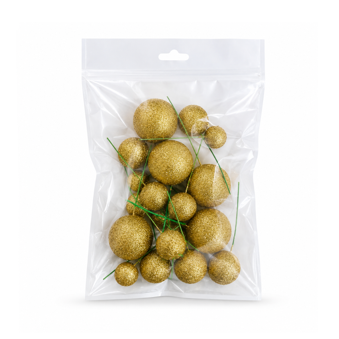 Glitter Gold Foam Ball Topper 20 Pack