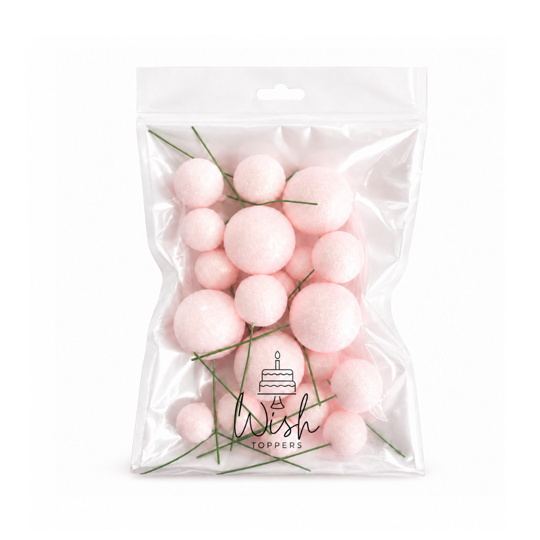 Glitter Baby Pink Foam Ball Topper 20 Pack