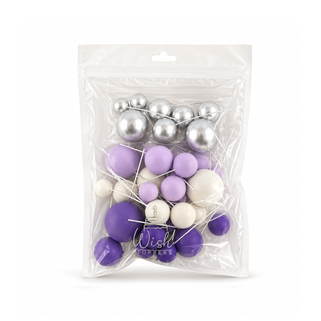 Purple, White & Silver Foam Ball Topper 32 Pack