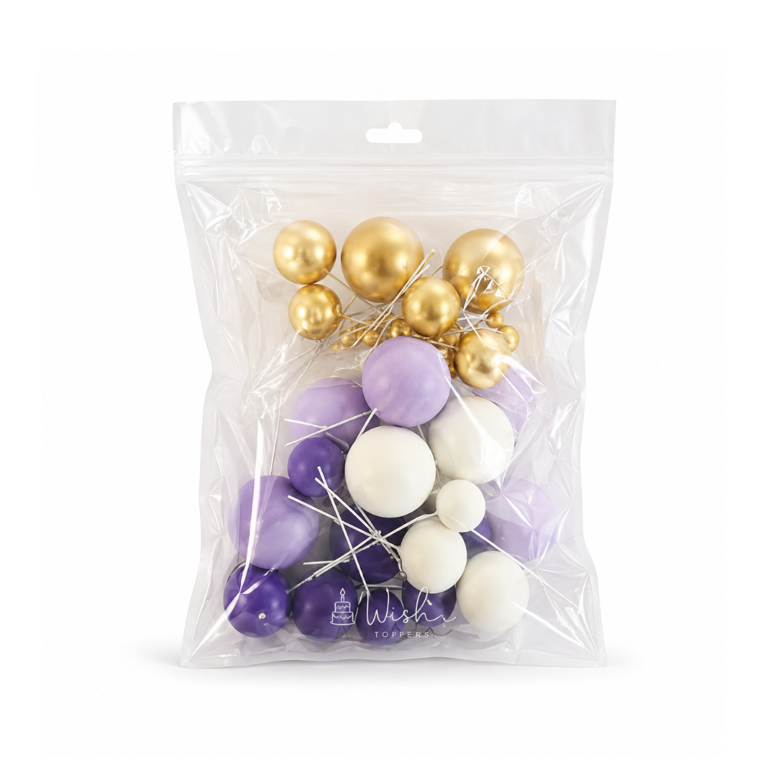 Purple, White & Gold Foam Ball Topper 32 Pack