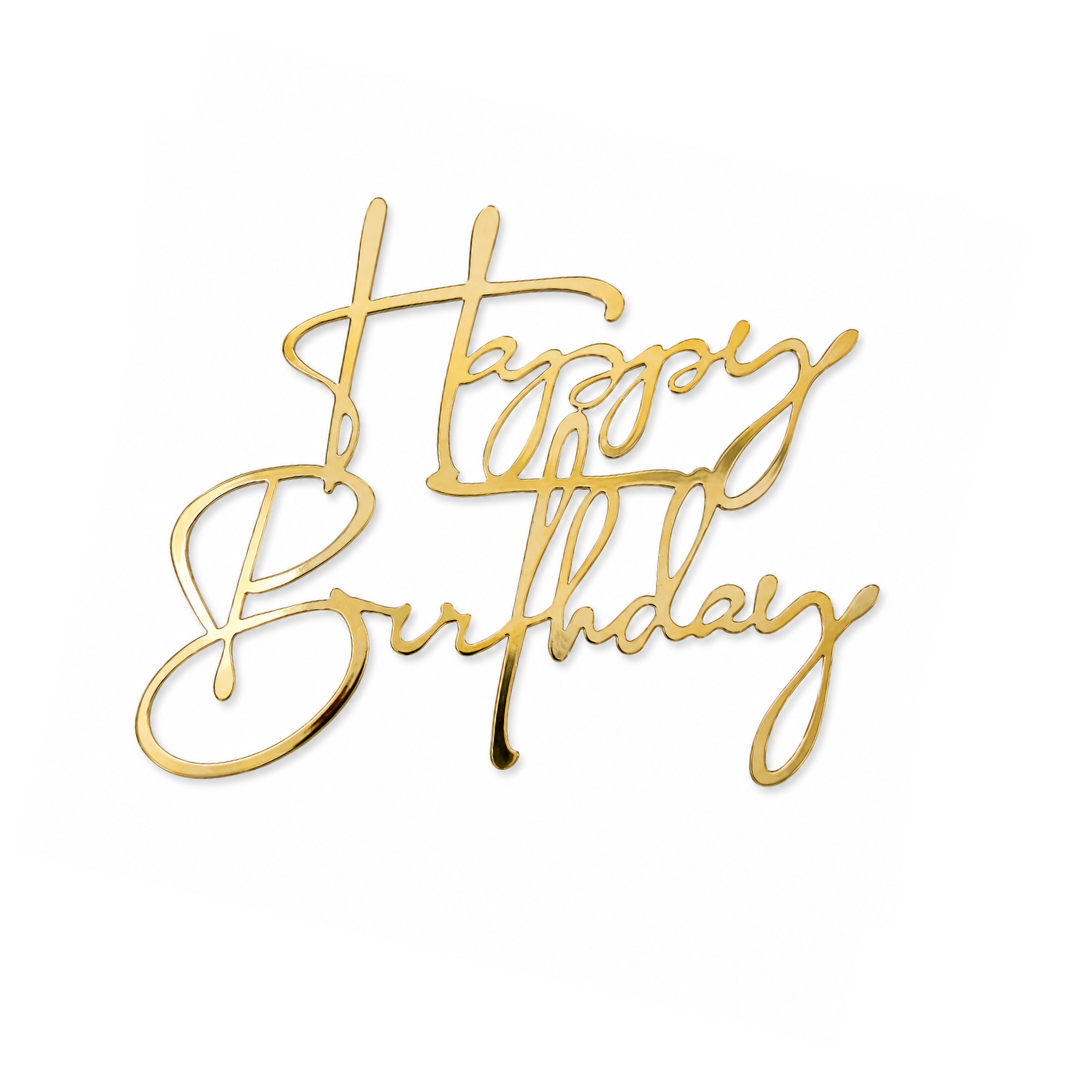 Happy Birthday Cursive Thin Gold 10cm Cake Fropper