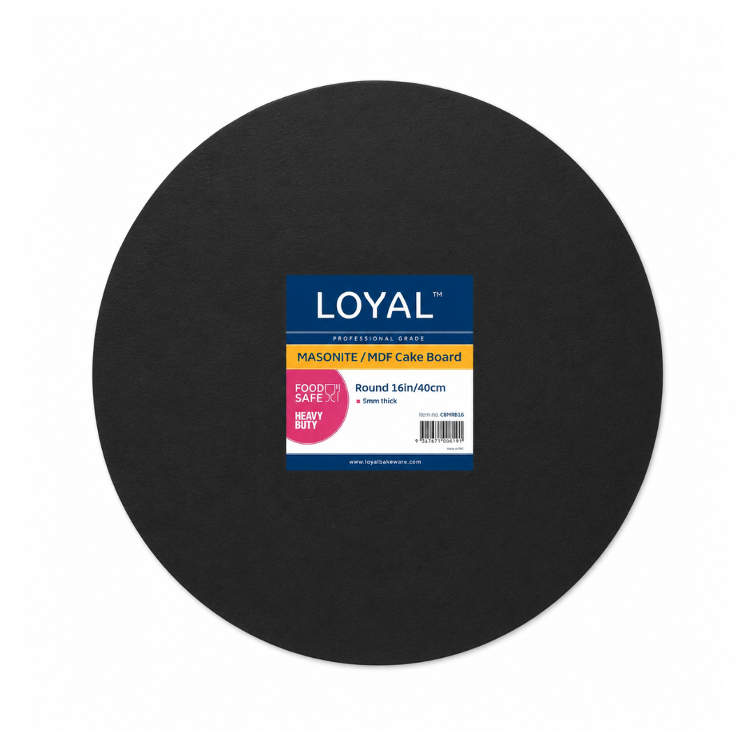 LOYAL 16 INCH ROUND BLACK MASONITE CAKE BOARD