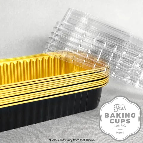 FOIL BLACK GOLD ROUND BAKING CUP WITH LID 10 PACK