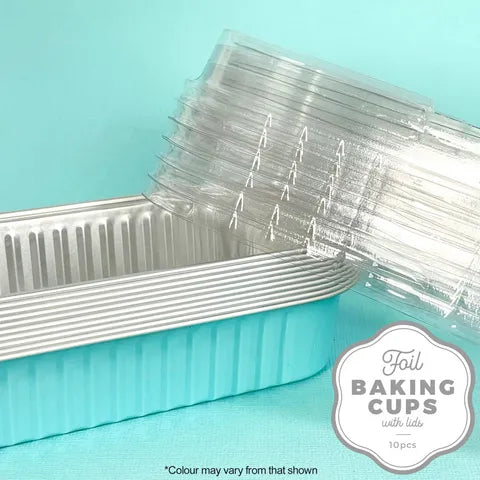 FOIL LIGT BLUE RECTANGLE BAKING CUP WITH LID 10 PACK