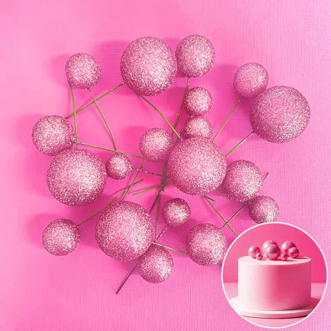 PINK GLITTER FOAM BALL TOPPER 20 PACK