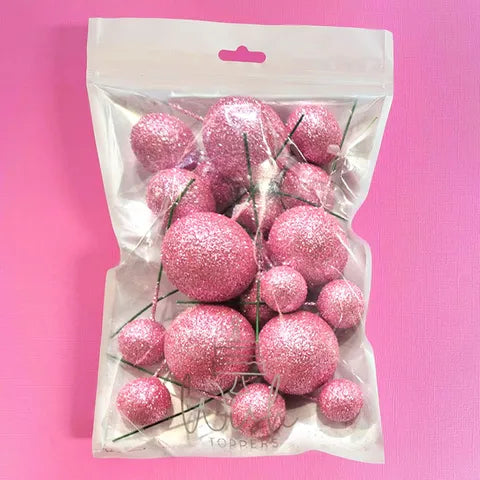 PINK GLITTER FOAM BALL TOPPER 20 PACK