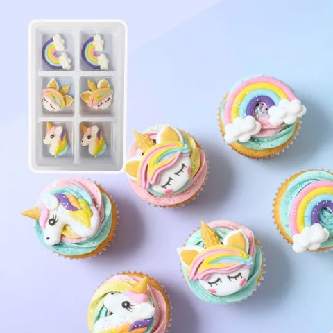 Sugar Decorations PASTEL UNICORN & RAINBOW 6 PIECE
